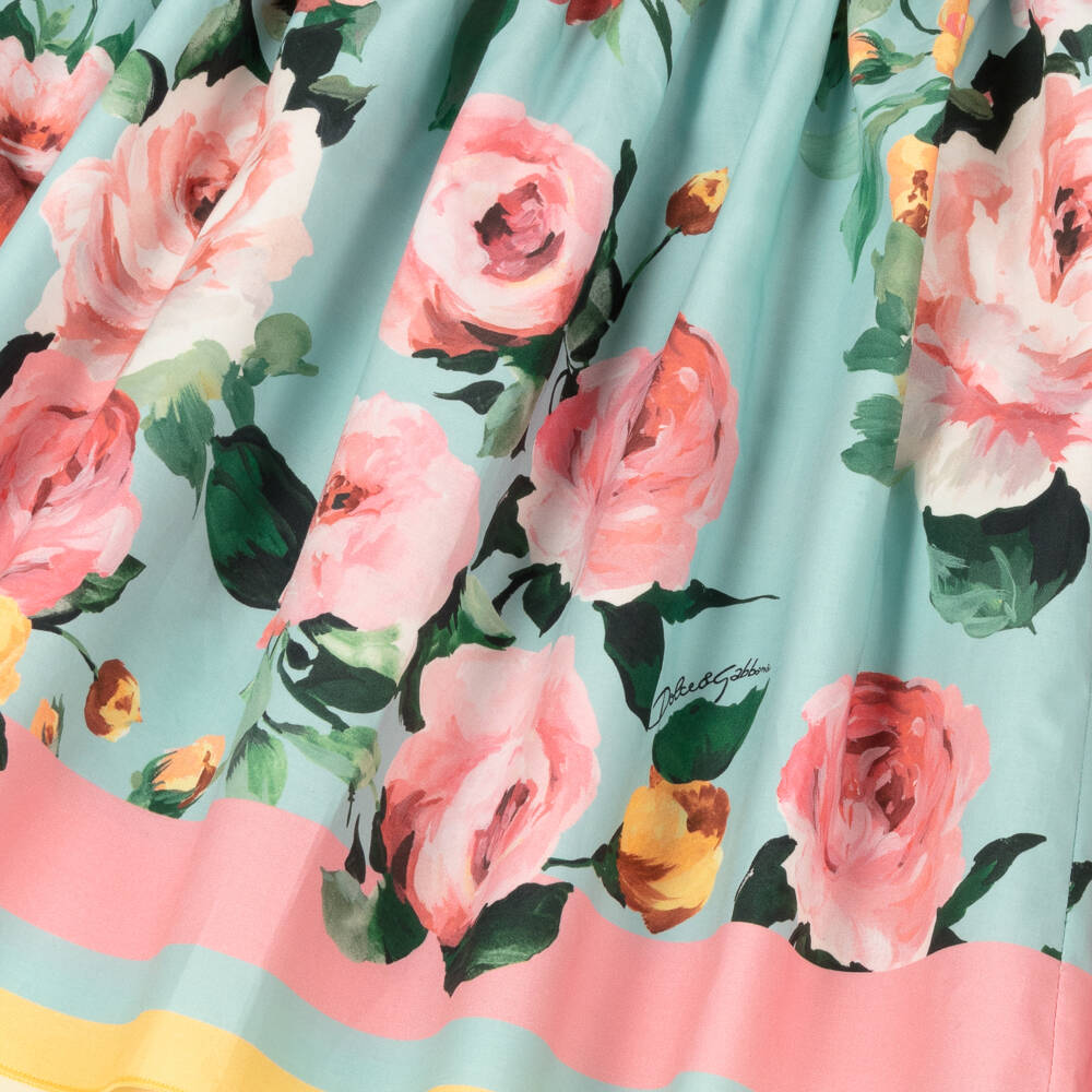 Dolce & Gabbana-Girls Aqua Floral Poplin Dress | Childrensalon Outlet