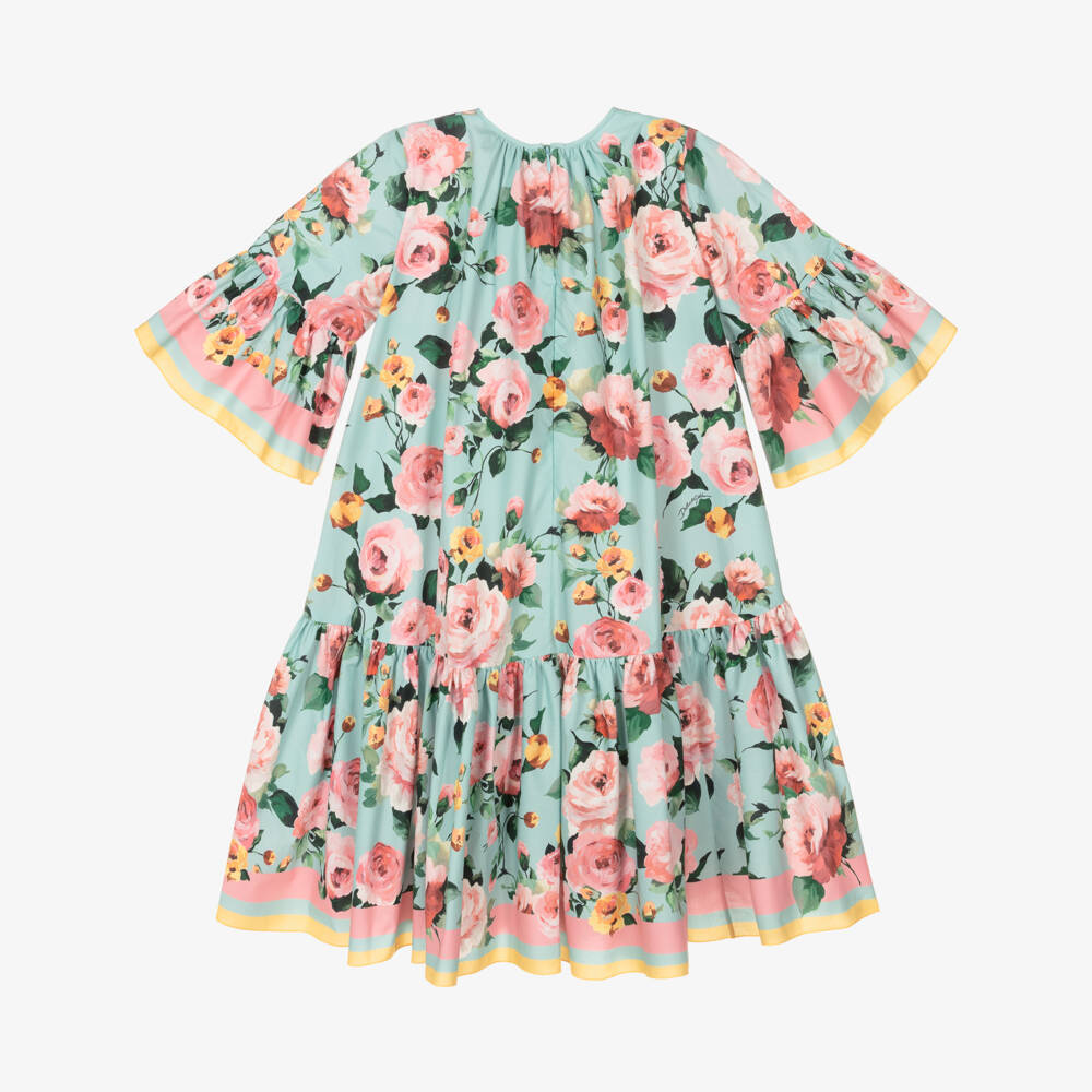 Dolce & Gabbana-Girls Aqua Floral Poplin Dress | Childrensalon Outlet