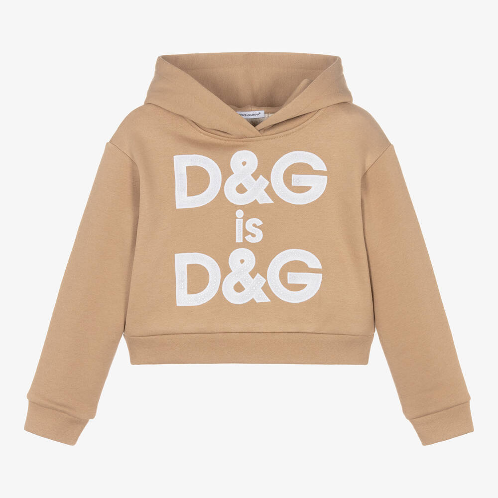 Girls Beige Cotton Slogan Hoodie