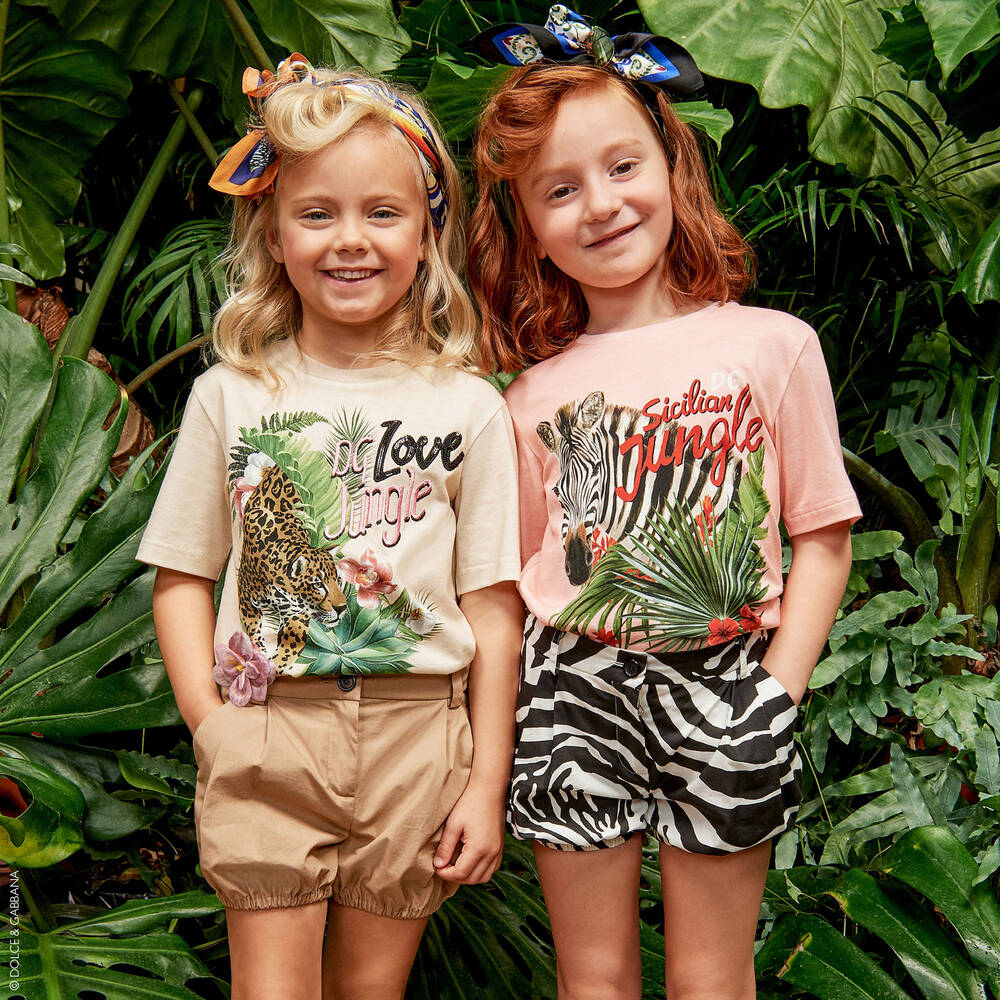 Dolce & Gabbana - Girls Beige Cotton T-Shirt | Childrensalon