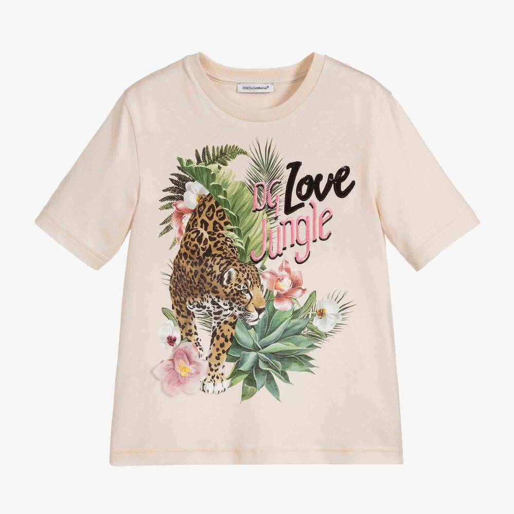 Dolce & Gabbana - Girls Beige Cotton T-Shirt | Childrensalon