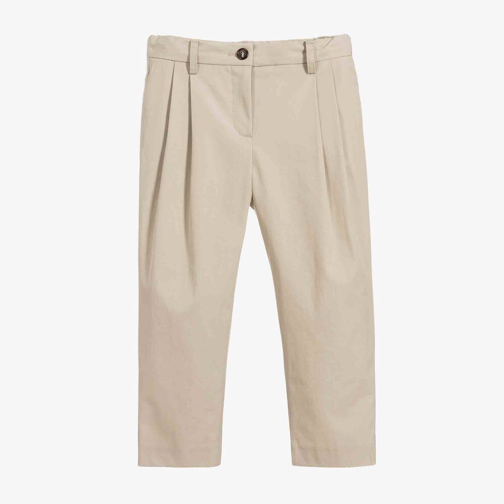 Dolce & Gabbana - Girls Beige Cotton Trousers | Childrensalon