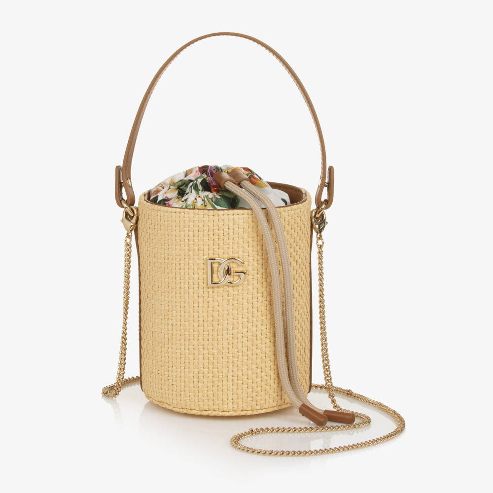 Dolce & Gabbana-Girls Beige Floral & Straw Bag (14cm) | Childrensalon Outlet