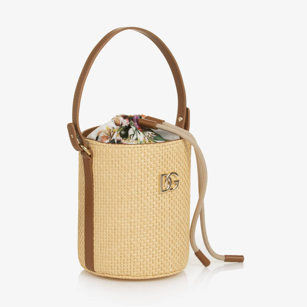 Dolce & Gabbana-Girls Beige Floral & Straw Bag (14cm) | Childrensalon Outlet