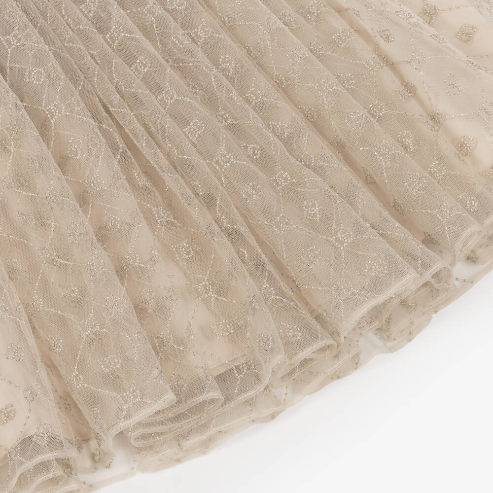 Dolce & Gabbana-Girls Beige & Gold Tulle Skirt with DG Embroidery | Childrensalon Outlet