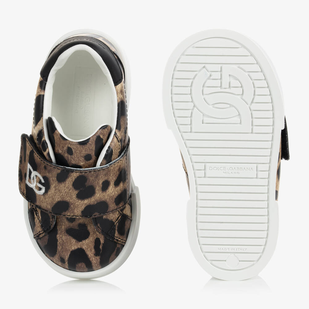 Dolce & Gabbana-Girls Beige Leopard Print DG Trainers | Childrensalon Outlet