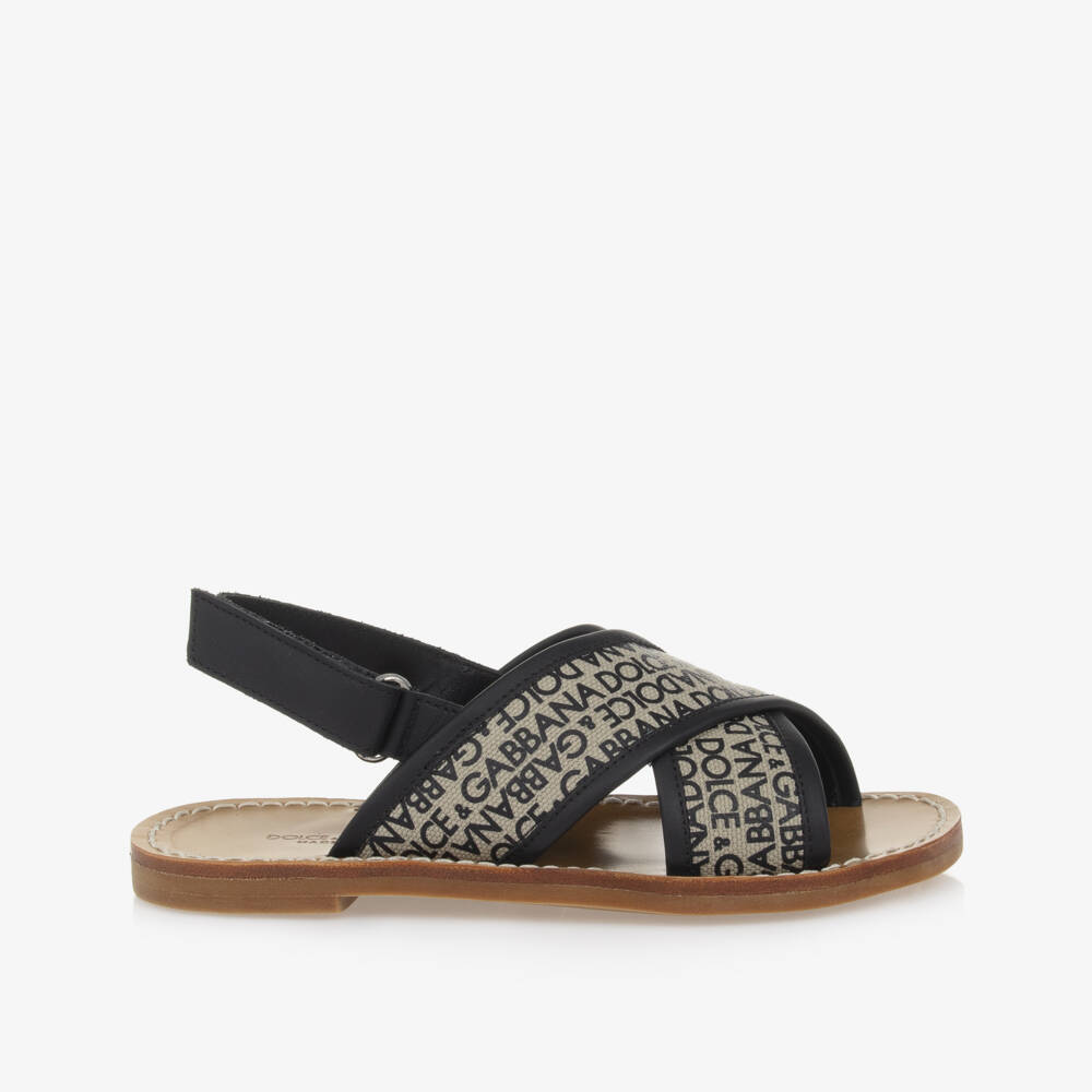 Dolce & Gabbana-Girls Beige Logo Canvas Sandals | Childrensalon Outlet
