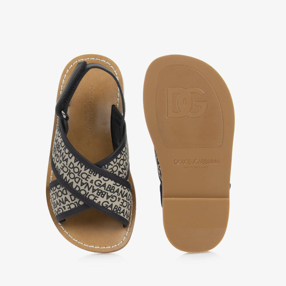 Dolce & Gabbana-Girls Beige Logo Canvas Sandals | Childrensalon Outlet