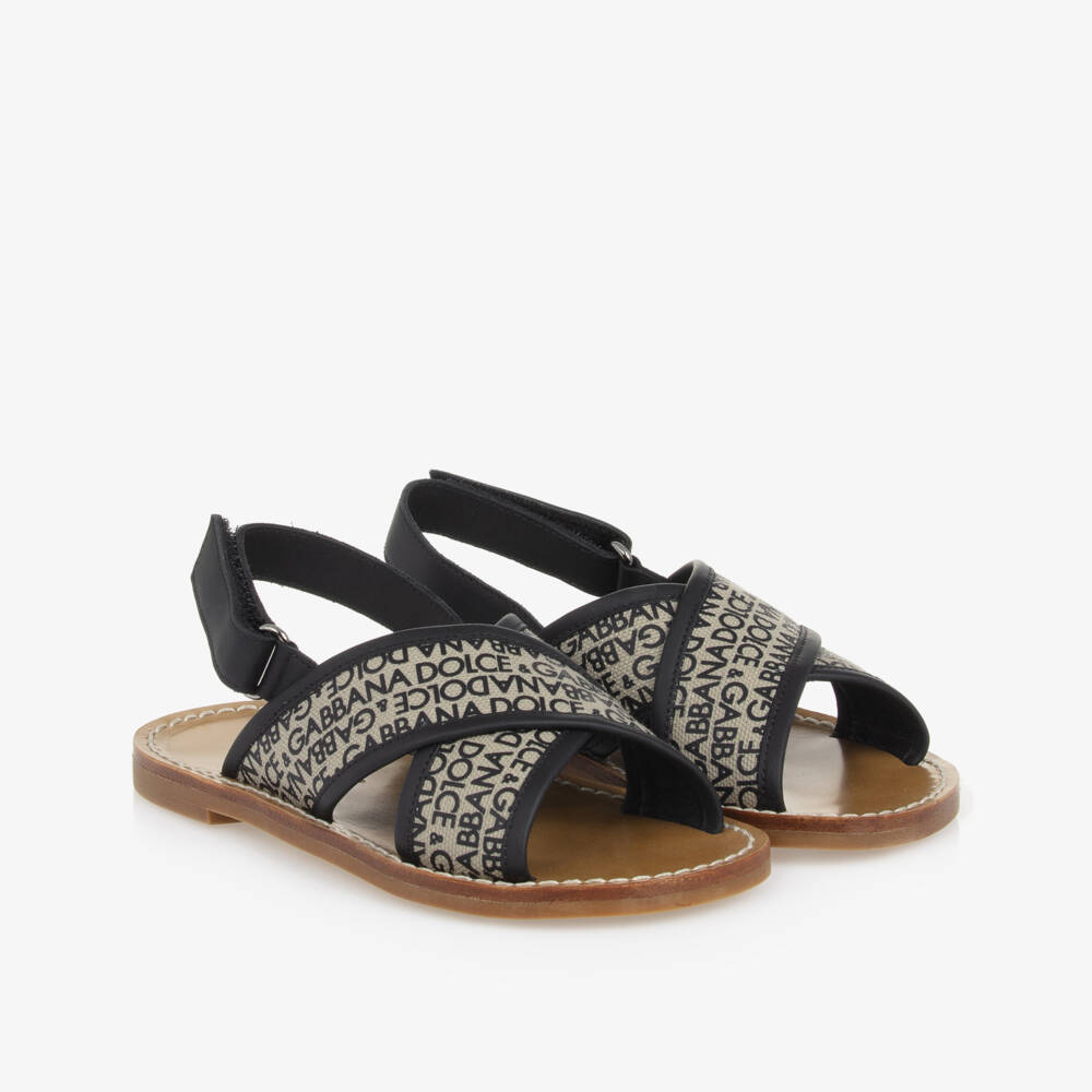Dolce & Gabbana-صندل بشريط لاصق كانفاس لون بيج للبنات | Childrensalon Outlet