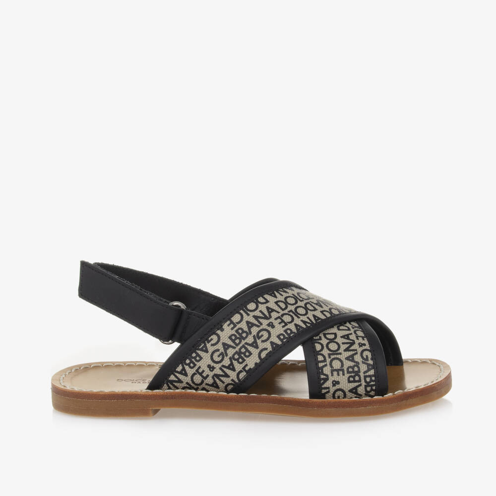 Dolce & Gabbana-Girls Beige Logo Canvas Sandals | Childrensalon Outlet