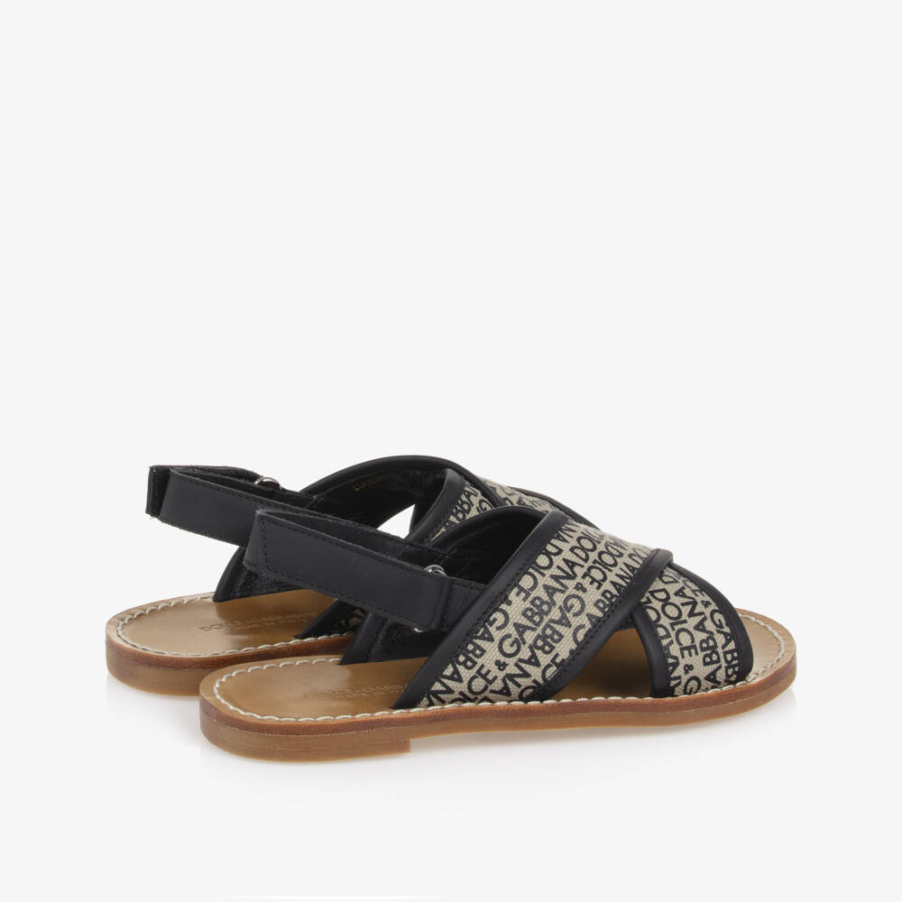 Dolce & Gabbana-Girls Beige Logo Canvas Sandals | Childrensalon Outlet