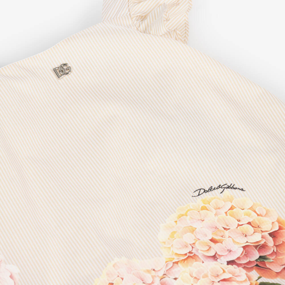 Dolce & Gabbana-Girls Beige Striped Poplin Dress with Hydrangea Print | Childrensalon Outlet