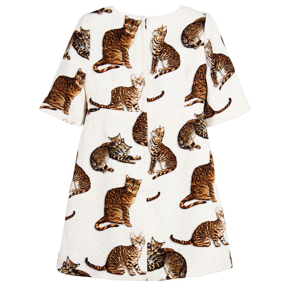 Dolce Gabbana Girls Bengal Cat White Brocade Dress