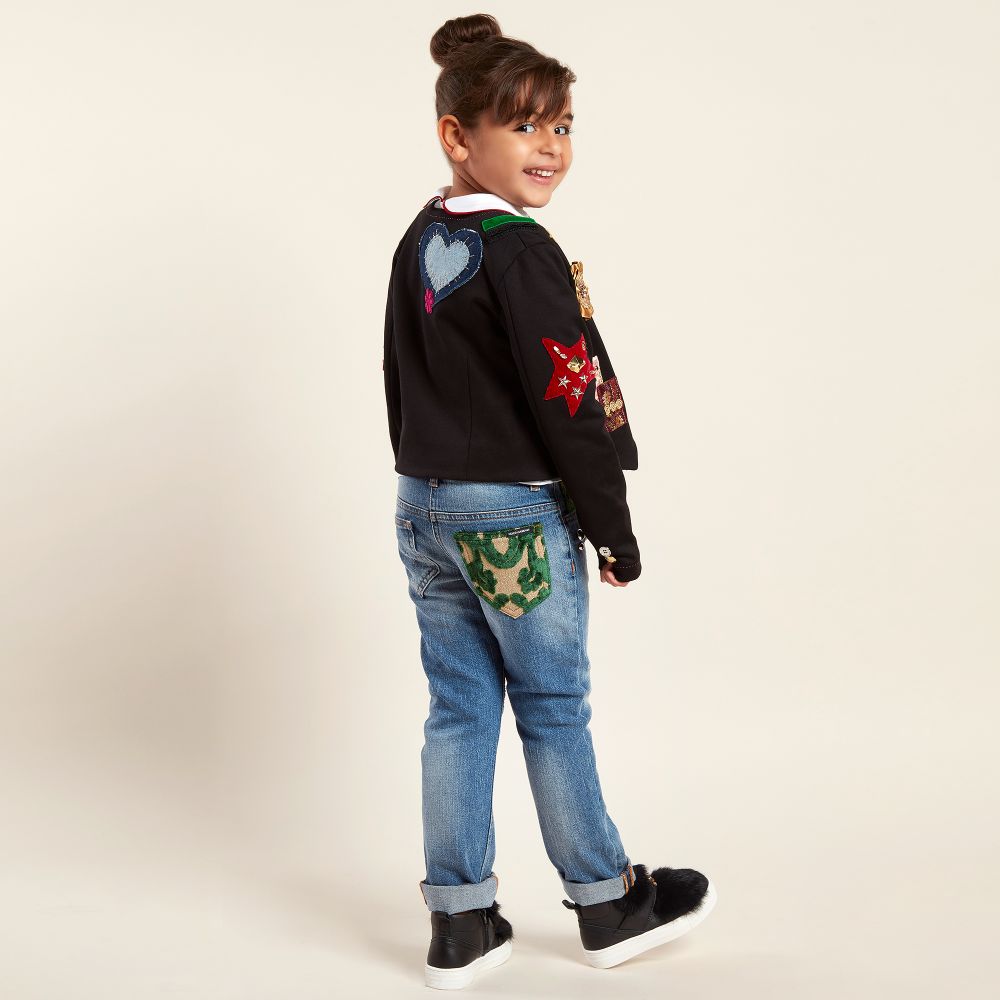  دولتشي آند غابانا-جاكيت لون أسود مطرز للفتيات | Childrensalon Outlet
