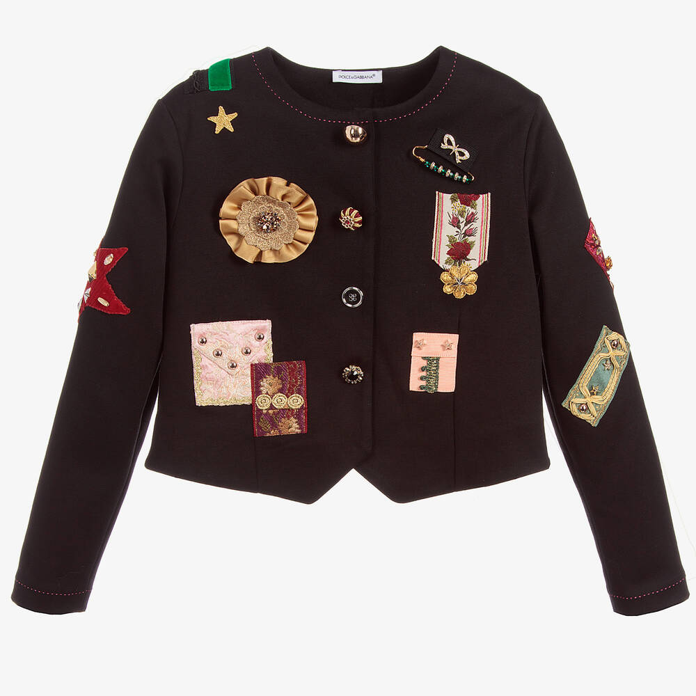 Dolce & Gabbana - Girls Black Appliqué Jacket | Childrensalon