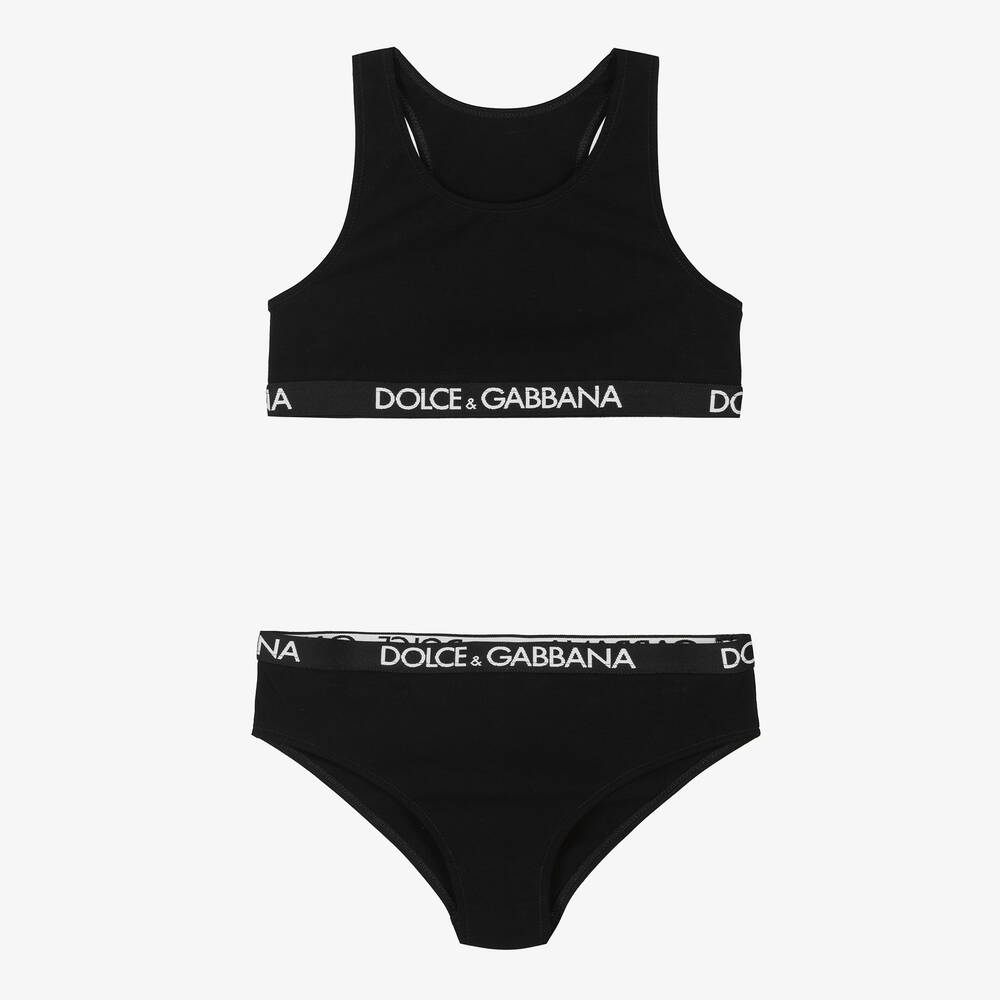 Dolce & Gabbana - Brassière et culotte noires en jersey de coton stretch fille | Childrensalon