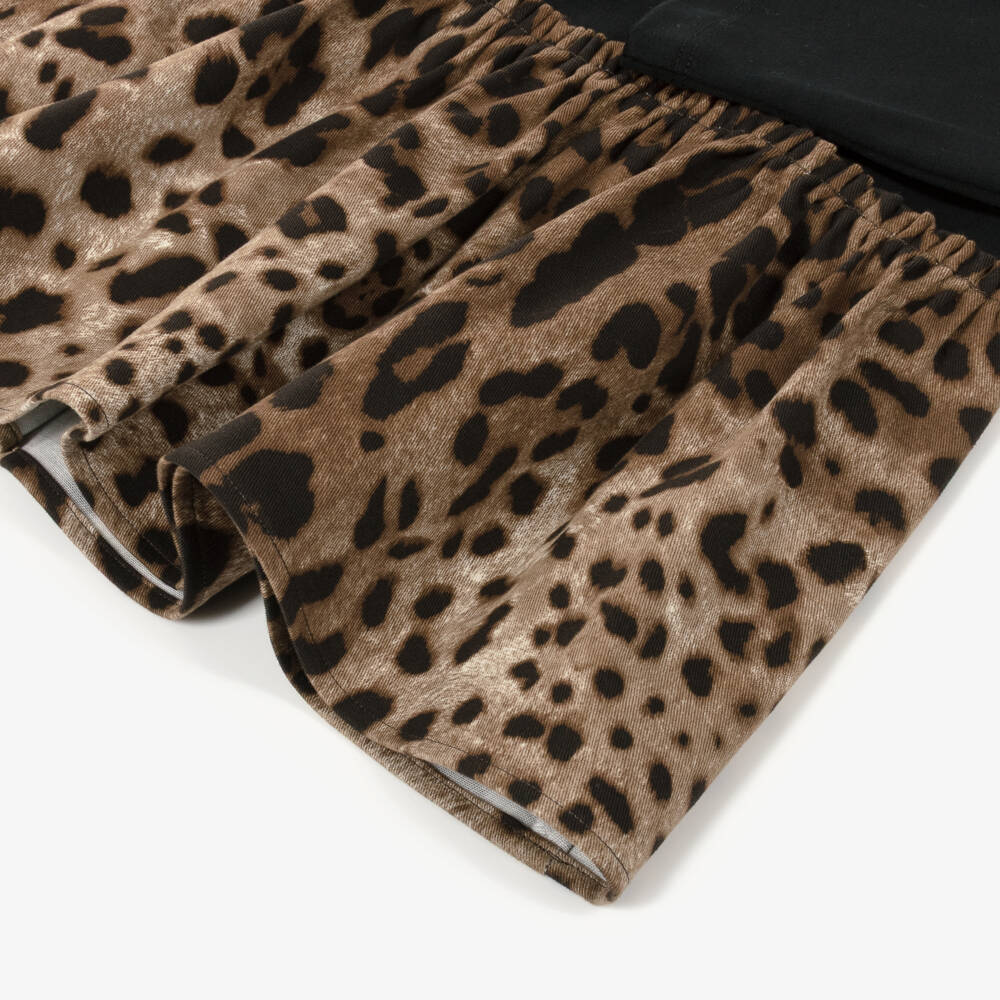 Dolce & Gabbana-Girls Black & Brown Leopard Print Sweatshirt Dress | Childrensalon Outlet