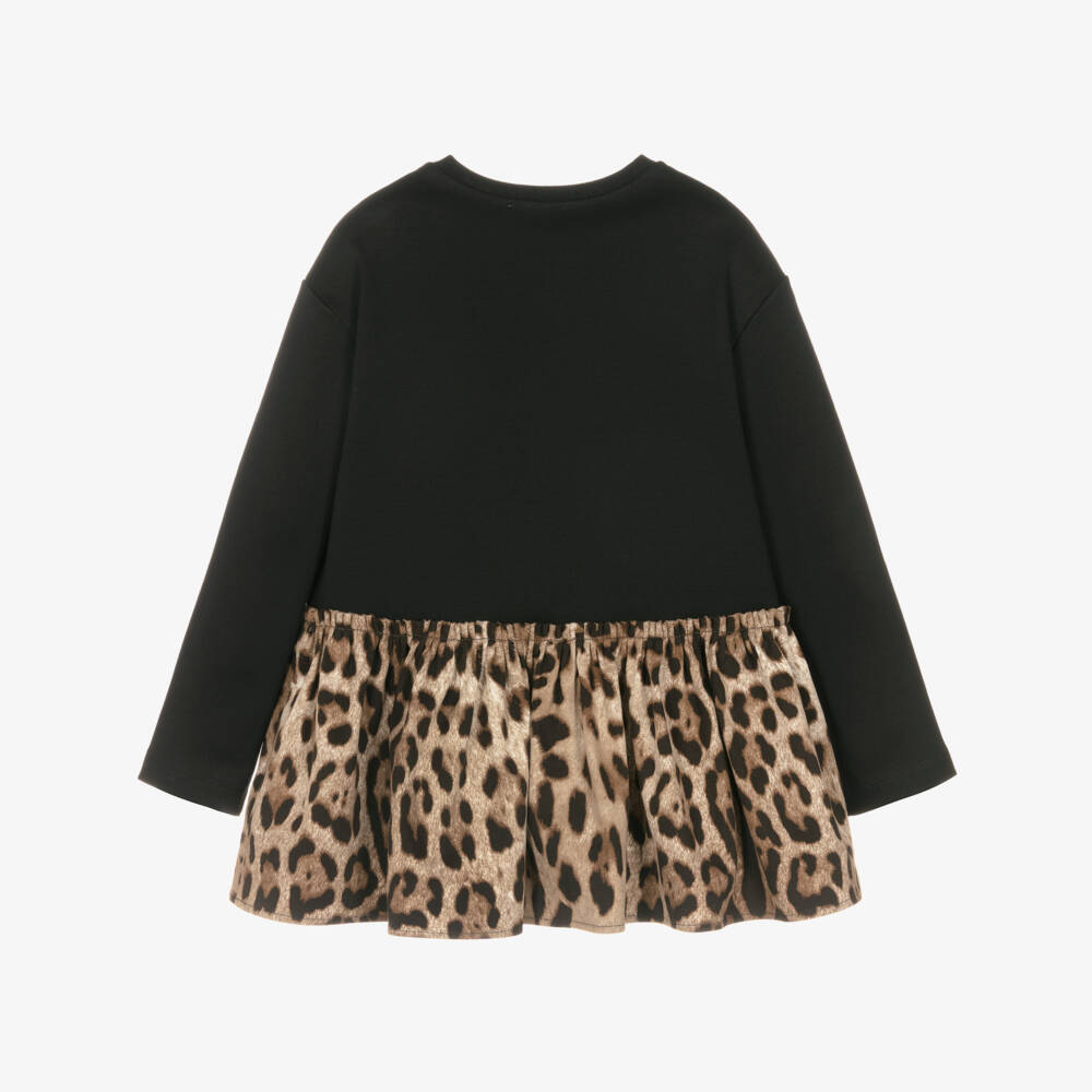 Dolce & Gabbana-Girls Black & Brown Leopard Print Sweatshirt Dress | Childrensalon Outlet