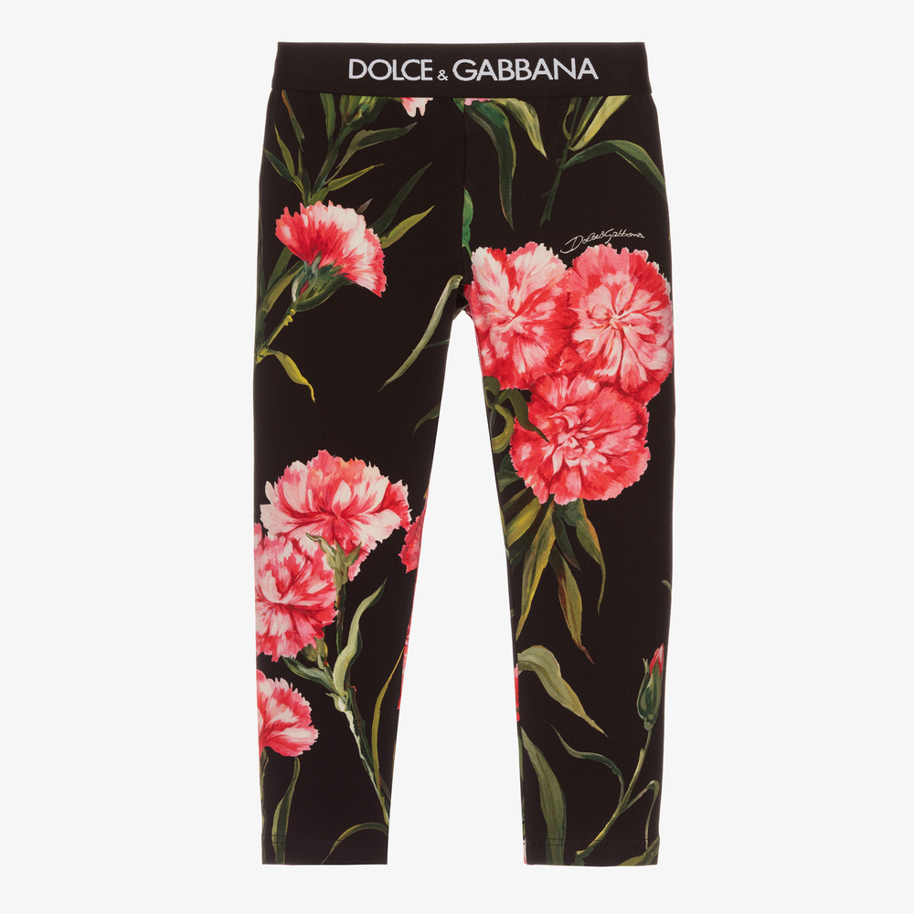 Dolce & Gabbana - Girls Black Carnation Leggings | Childrensalon