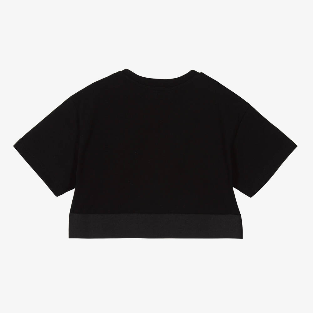 Dolce & Gabbana-تيشيرت قصير قطن أسود بشعار للبنات | Childrensalon Outlet