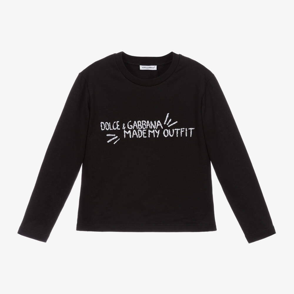 Dolce & Gabbana - Girls Black Cotton Logo Top | Childrensalon