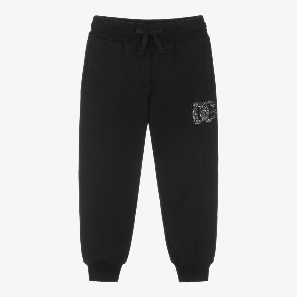 Dolce & Gabbana-Girls Black Cotton Rhinestone DG Logo Joggers | Childrensalon Outlet