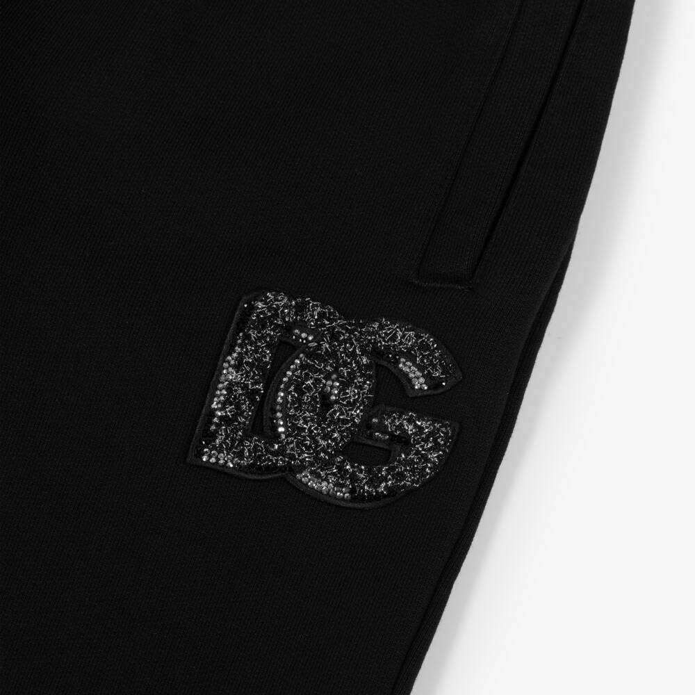 Dolce & Gabbana-Girls Black Cotton Rhinestone DG Logo Joggers | Childrensalon Outlet