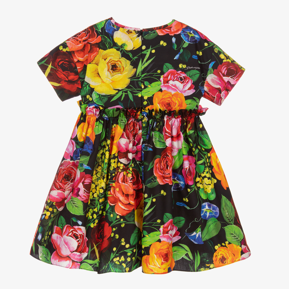 Dolce & Gabbana-Girls Black Cotton Rose Dress | Childrensalon Outlet