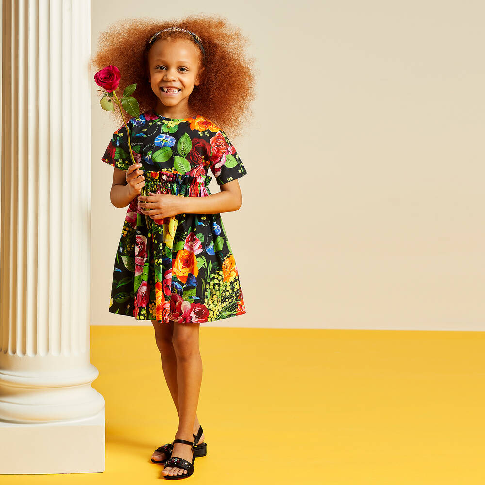 Dolce & Gabbana - Girls Black Cotton Rose Dress