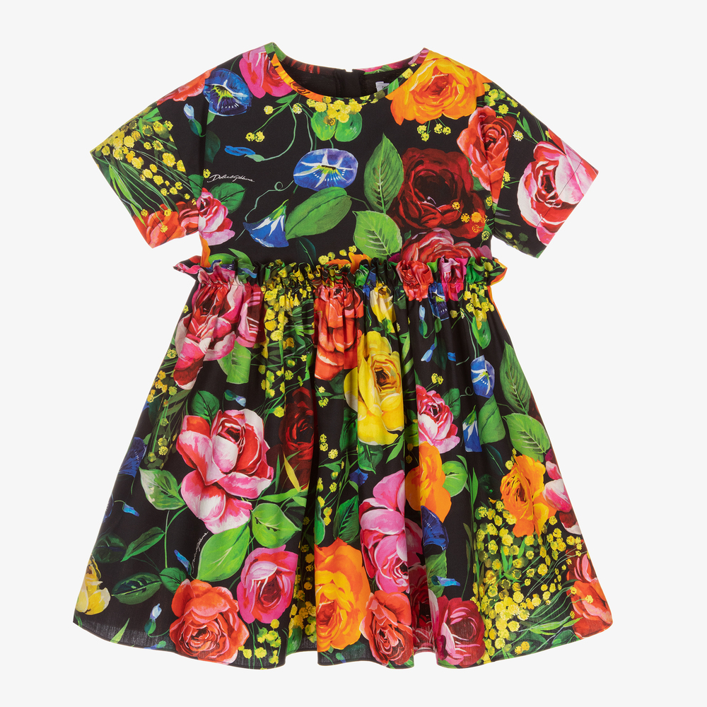 Dolce & Gabbana - Girls Black Cotton Rose Dress | Childrensalon