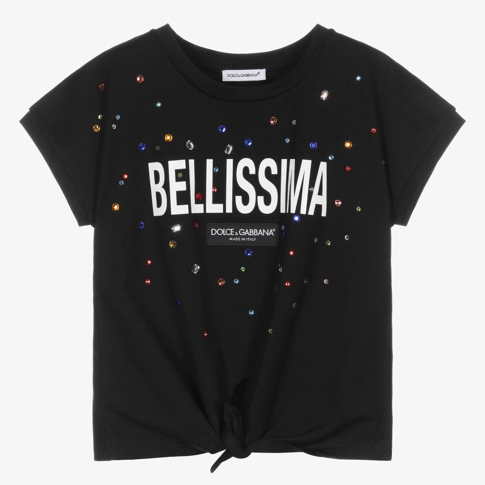 Dolce & Gabbana - Girls Black Cotton T-Shirt | Childrensalon