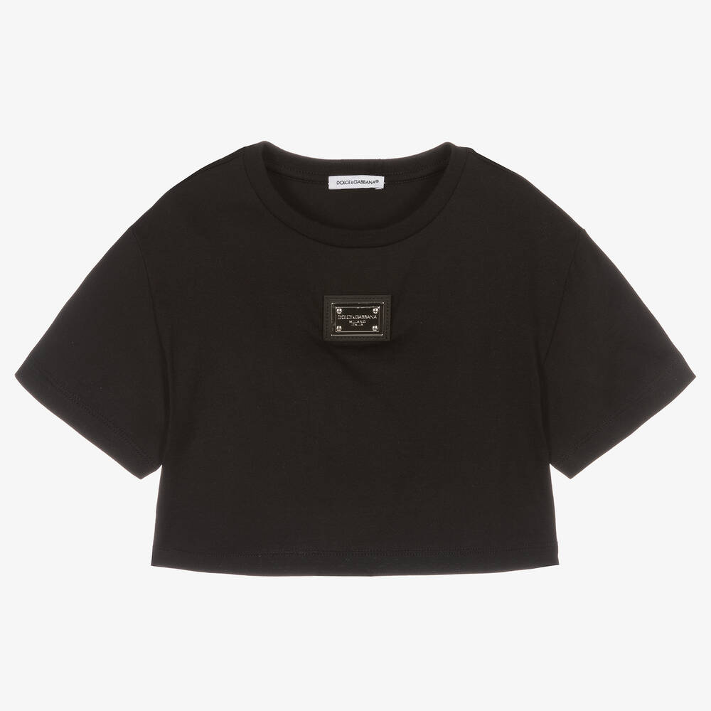 Dolce & Gabbana - تيشيرت قصير قطن لون أسود للبنات | Childrensalon