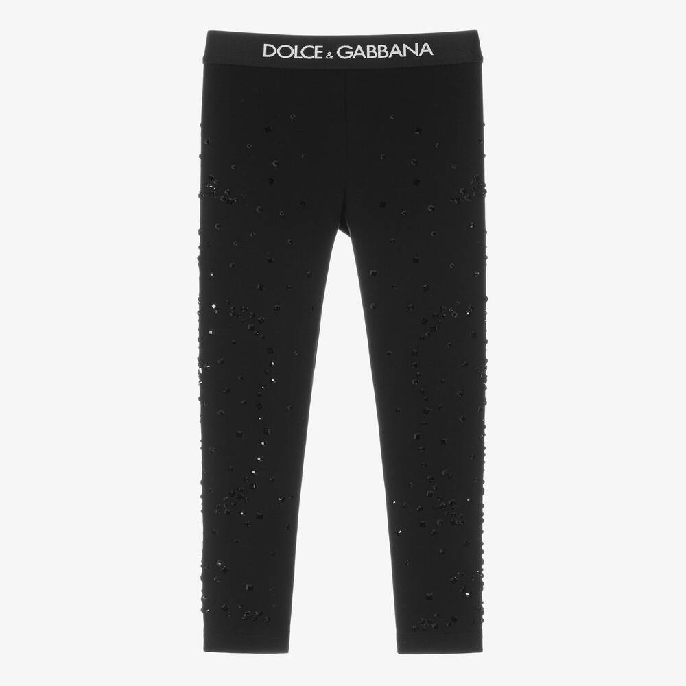 Dolce & Gabbana - Girls Black Crystal Logo Leggings