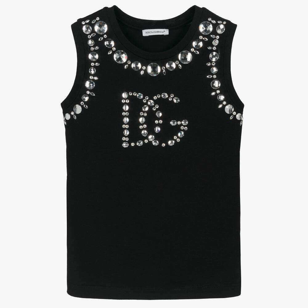 Dolce & Gabbana - Girls Black Crystal Sleeveless Top | Childrensalon