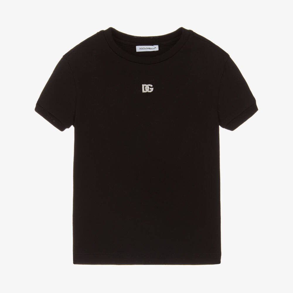 Dolce & Gabbana-Girls Black Diamanté Tee | Childrensalon Outlet