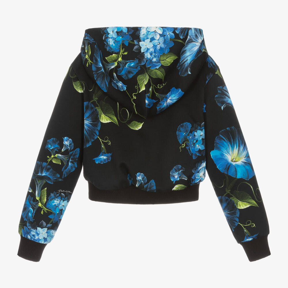 Dolce Gabbana Girls Black Floral Cotton Hoodie
