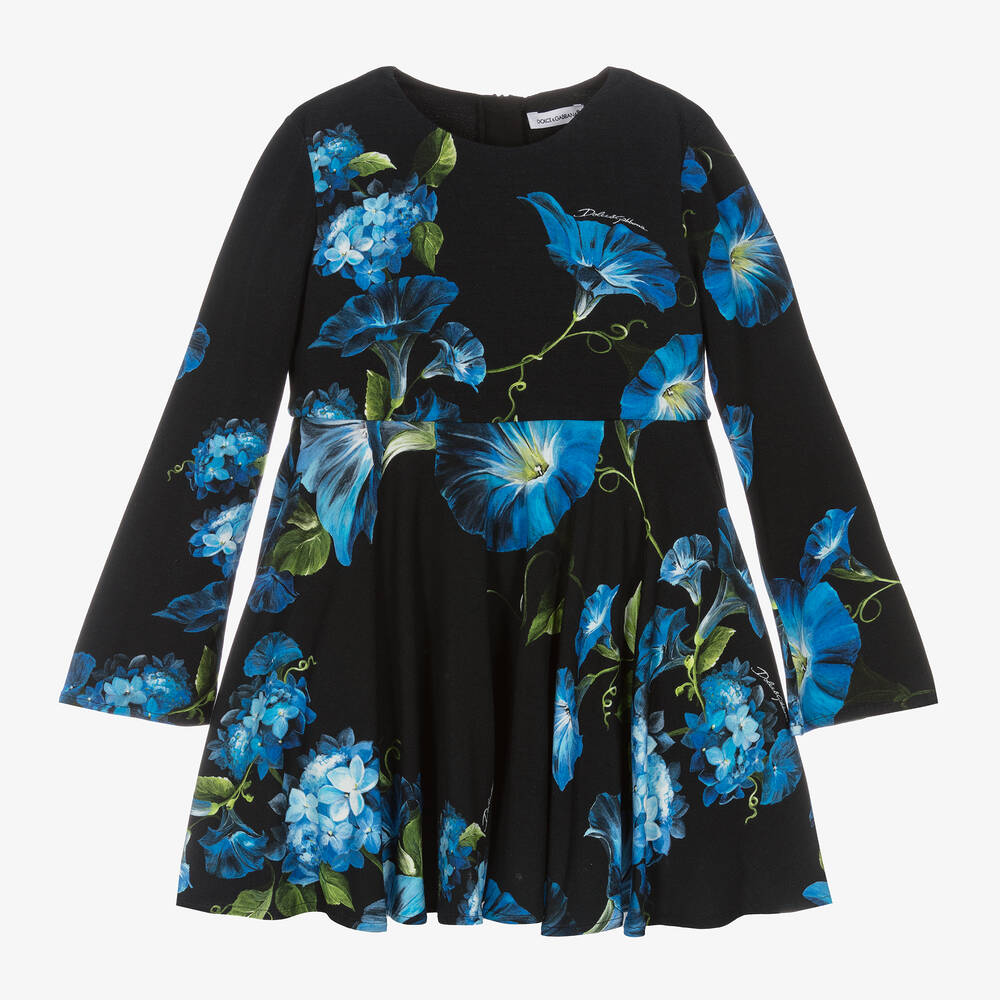 Dolce & Gabbana-فستان فيسكوز جيرسي لون أسود بطبعة ورود للبنات | Childrensalon Outlet