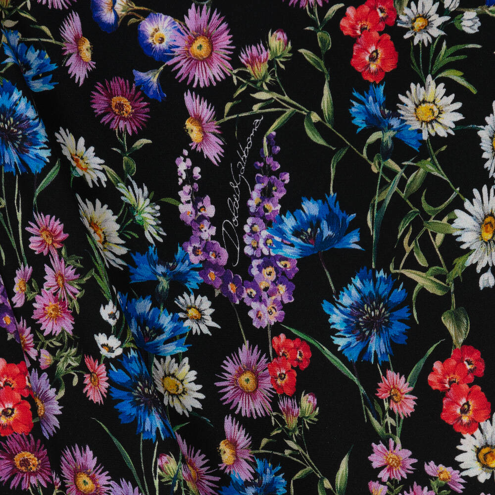 Dolce & Gabbana-فستان بطبعة ورود حرير لون أسود | Childrensalon Outlet