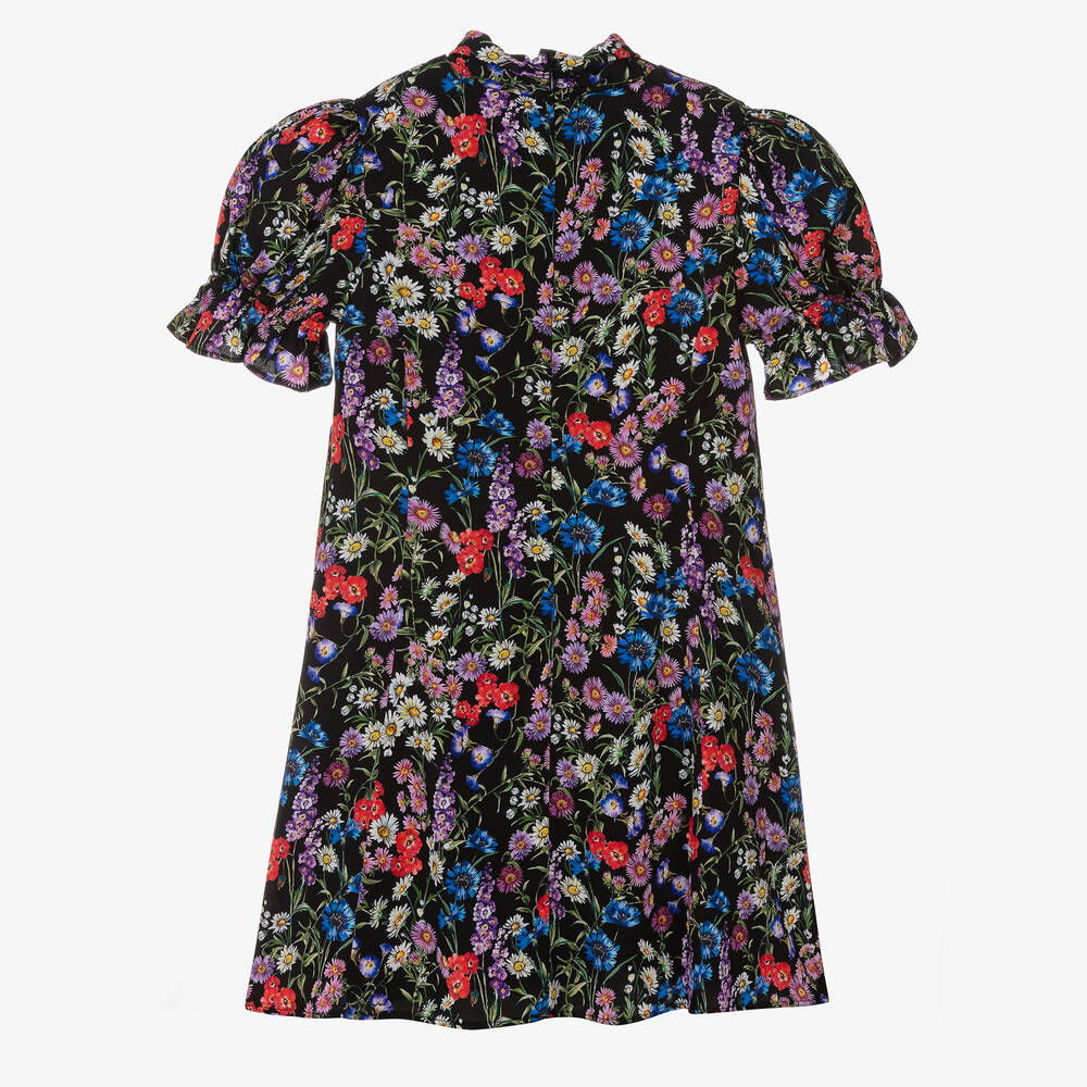 Dolce & Gabbana-فستان بطبعة ورود حرير لون أسود | Childrensalon Outlet