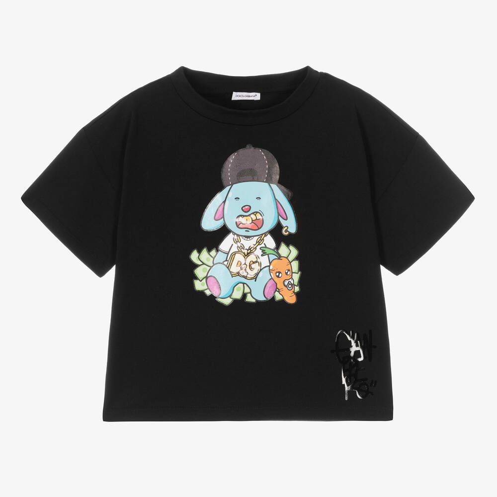 Dolce & Gabbana-تيشيرت قطن جيرسي لون أسود للبنات | Childrensalon Outlet