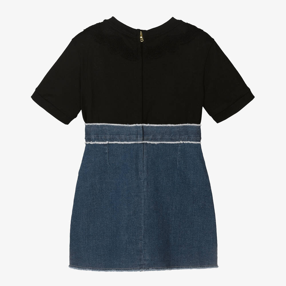 Dolce & Gabbana-Girls Black Jersey & Blue Denim Dress | Childrensalon Outlet