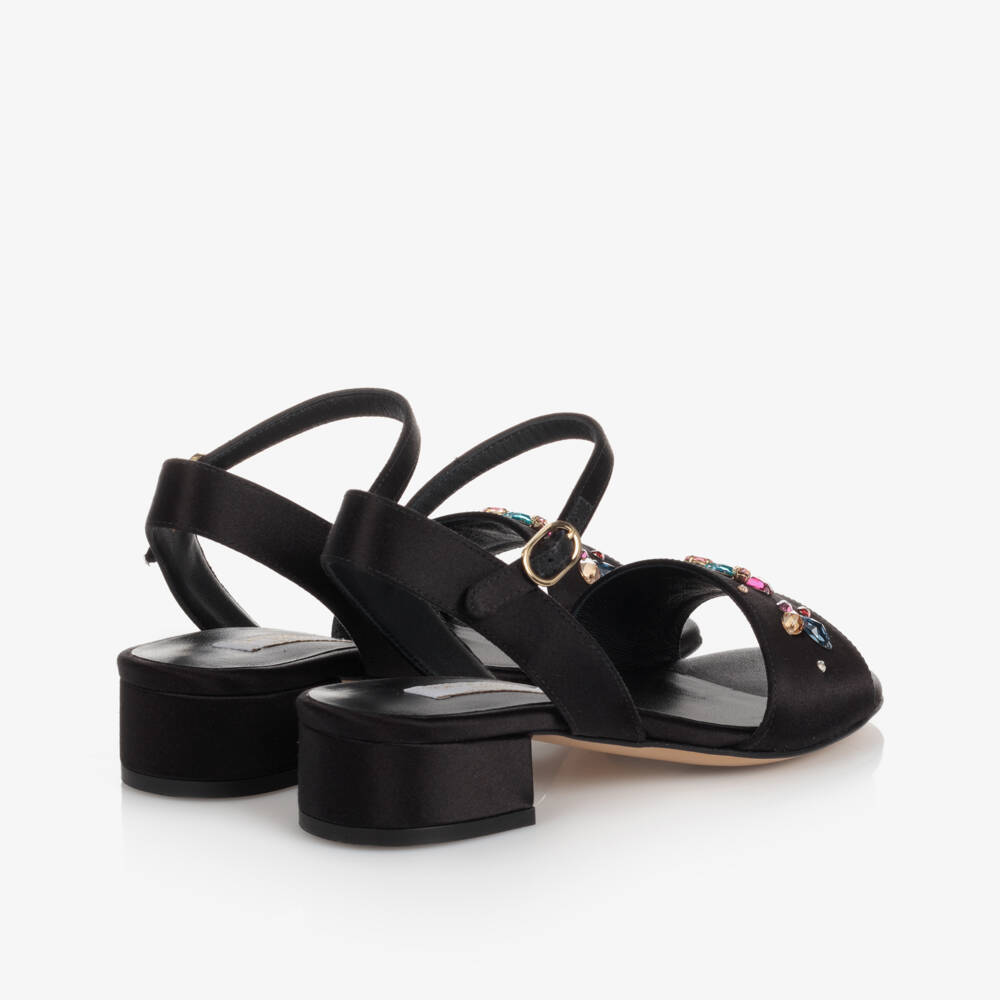Dolce & Gabbana-Girls Black Jewelled Sandals | Childrensalon Outlet
