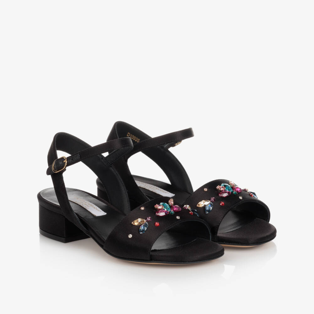 Dolce & Gabbana-Girls Black Jewelled Sandals | Childrensalon Outlet