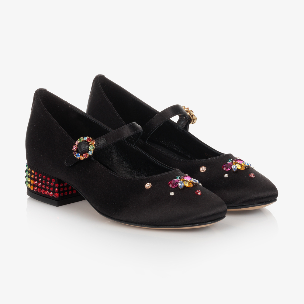 Dolce & Gabbana - Girls Black Jewelled Shoes | Childrensalon