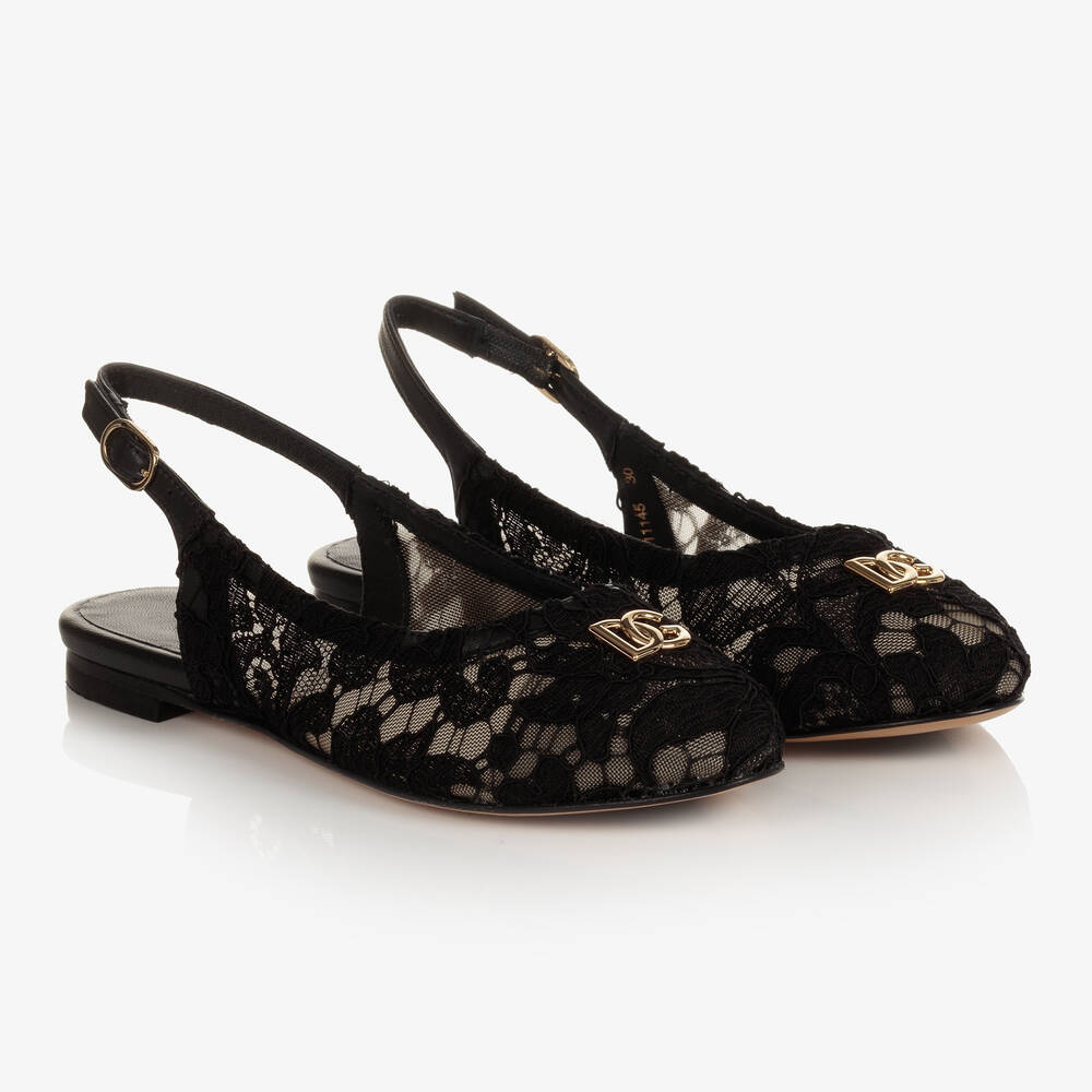 Dolce & Gabbana - Schwarze DG Slingback-Ballerinas | Childrensalon