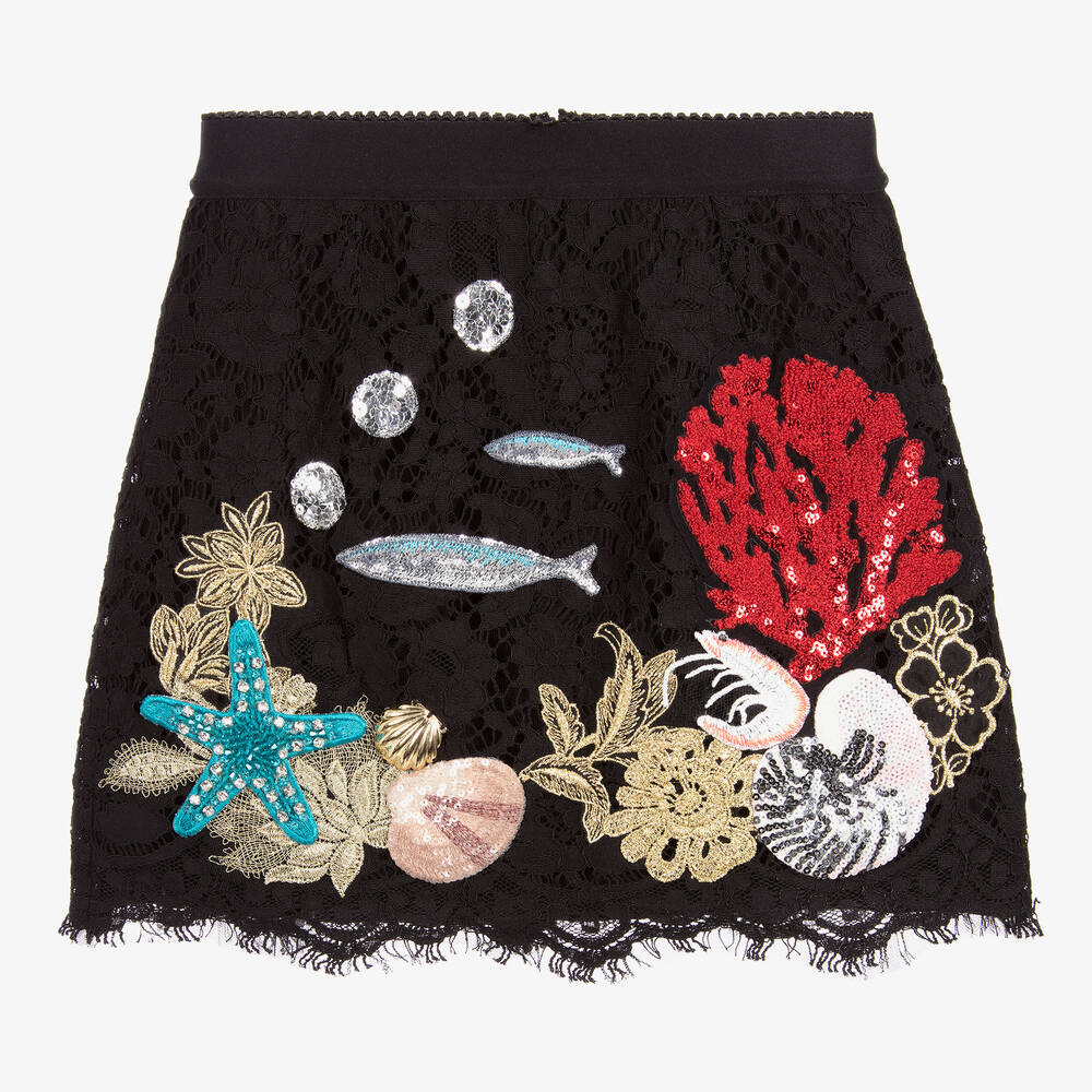 Dolce & Gabbana - Girls Black Lace Seaside Skirt | Childrensalon