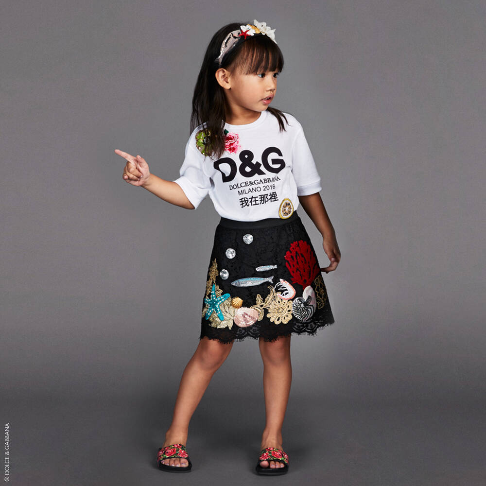 Dolce & Gabbana - Girls Black Lace Seaside Skirt