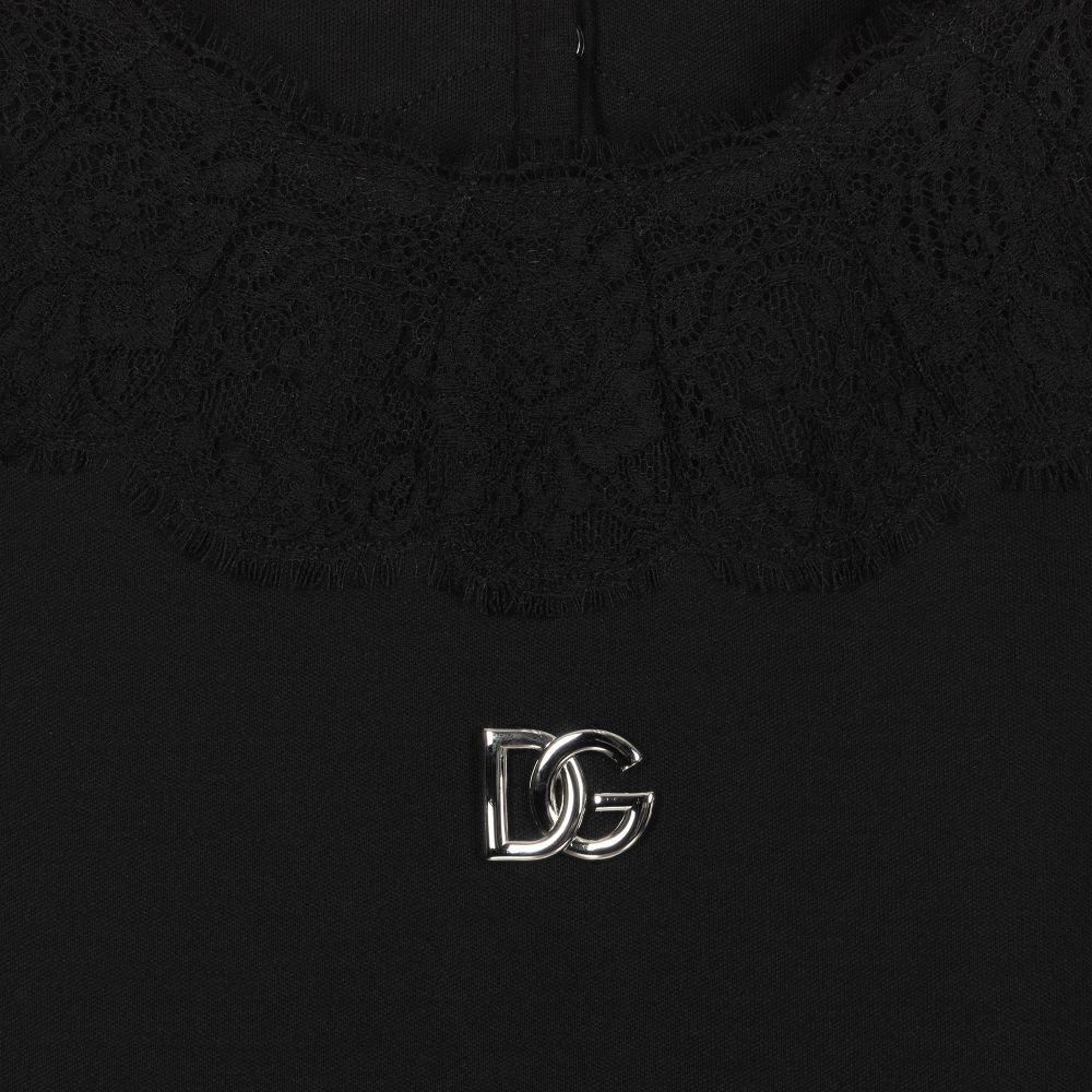 Dolce & Gabbana-Черное платье DG с кружевной отделкой для девочек | Childrensalon Outlet