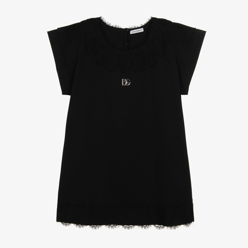 Dolce & Gabbana - Girls Black Lace Trim DG Dress | Childrensalon