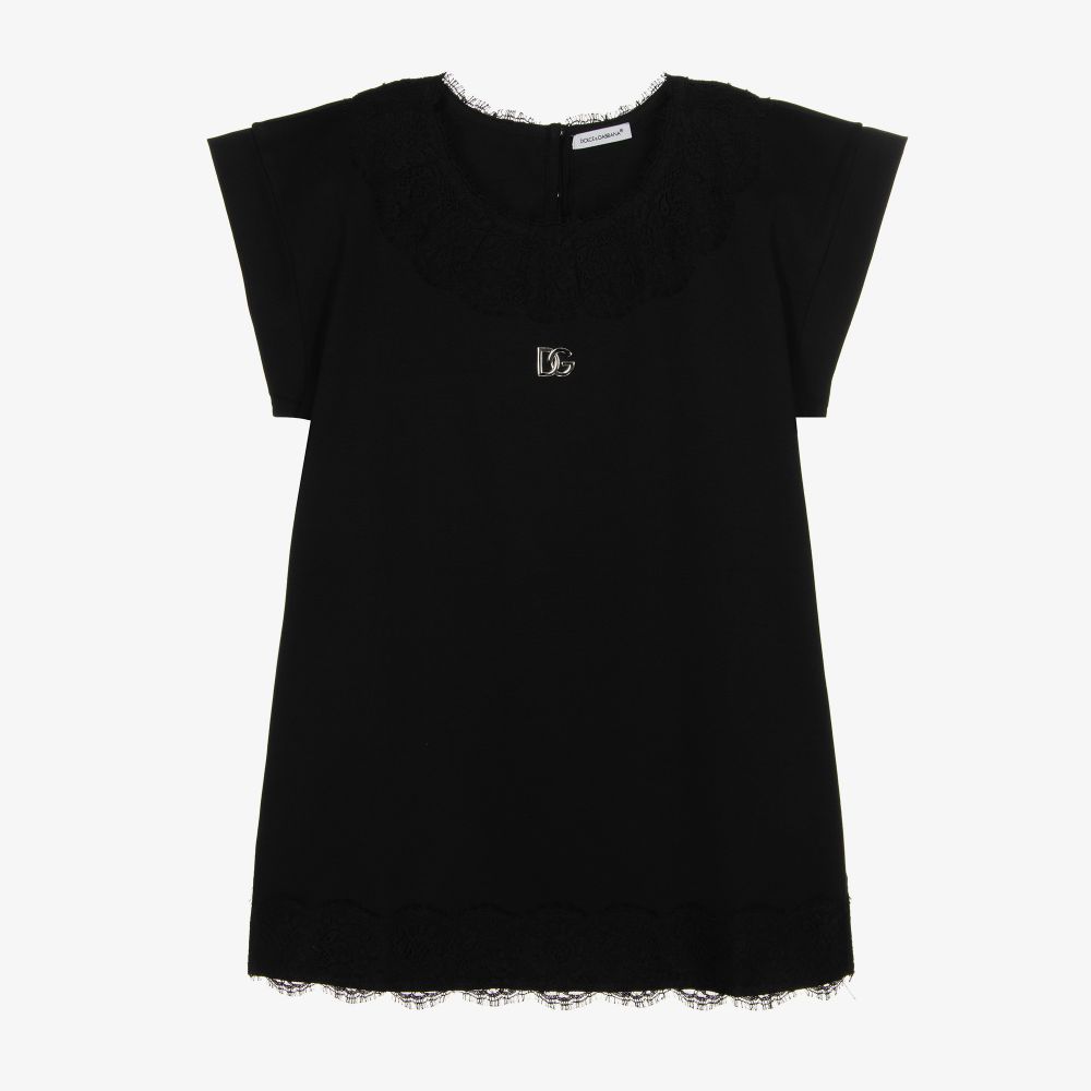 Dolce & Gabbana-Черное платье DG с кружевной отделкой для девочек | Childrensalon Outlet